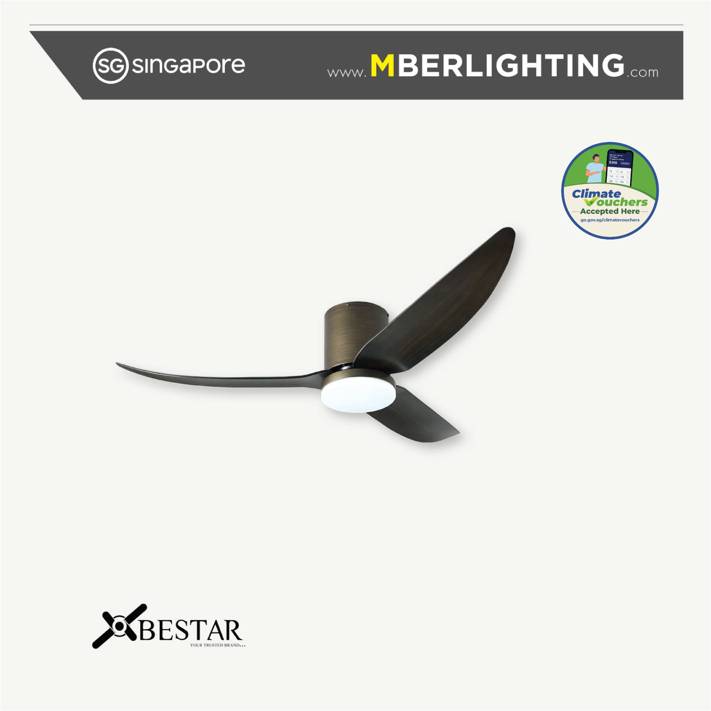 VITO3 3-Blades Hugger Ceiling Fan ANTIQUE BRONZE
