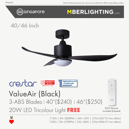 VALUEAIR 3-Blades Drop-Rod Ceiling Fan BLACK