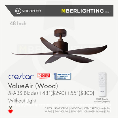 VALUEAIR 5-Blades Drop-Rod Ceiling Fan WOOD