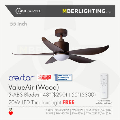 VALUEAIR 5-Blades Drop-Rod Ceiling Fan WOOD