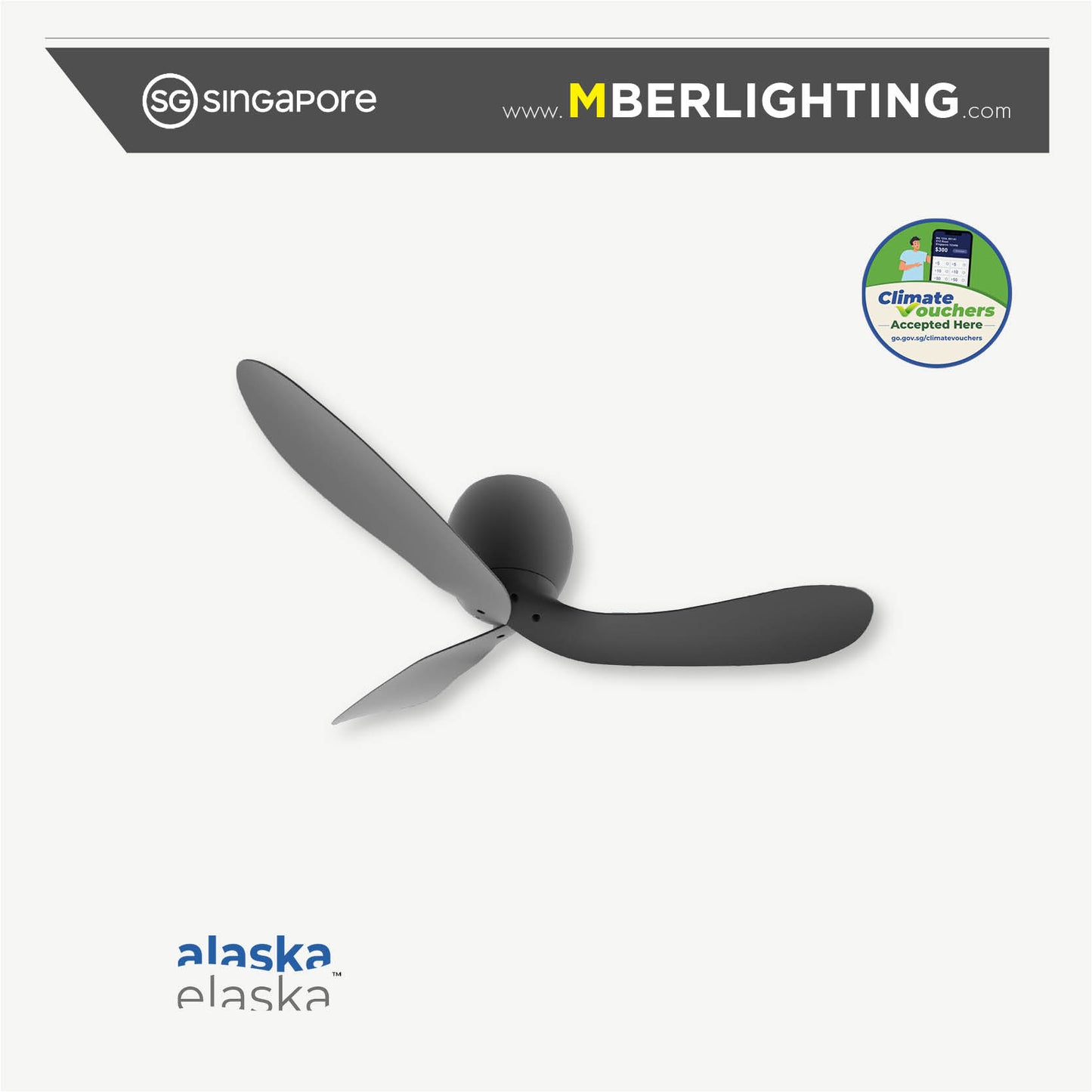 WARP 3-Blades Hugger Ceiling Fan BLACK