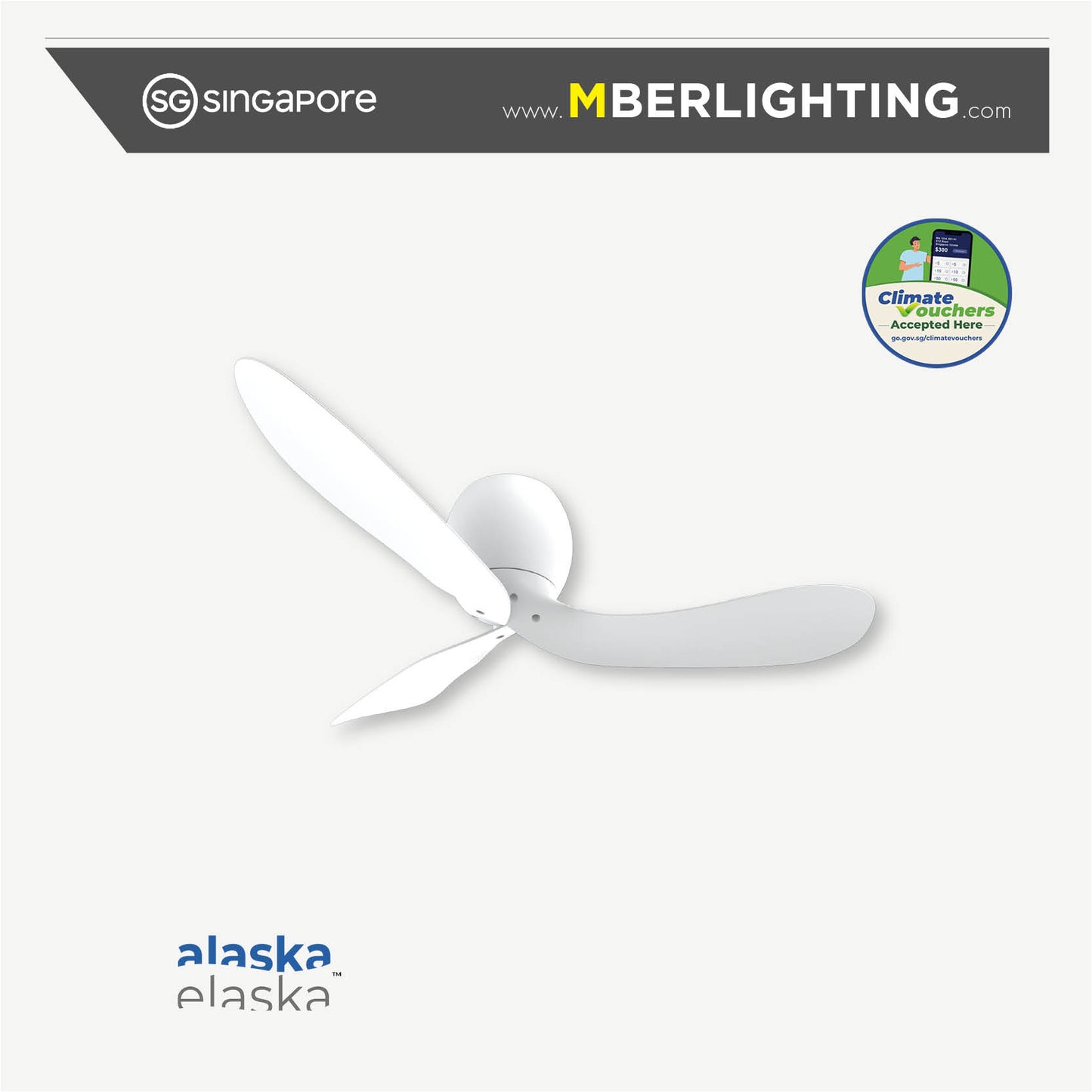 WARP 3-Blades Hugger Ceiling Fan WHITE