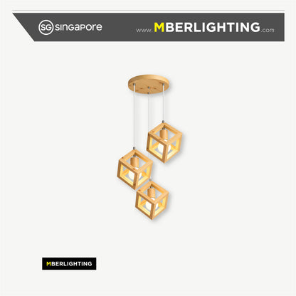 Wooden Cube Cluster Hanging Light (w/o Bulb)