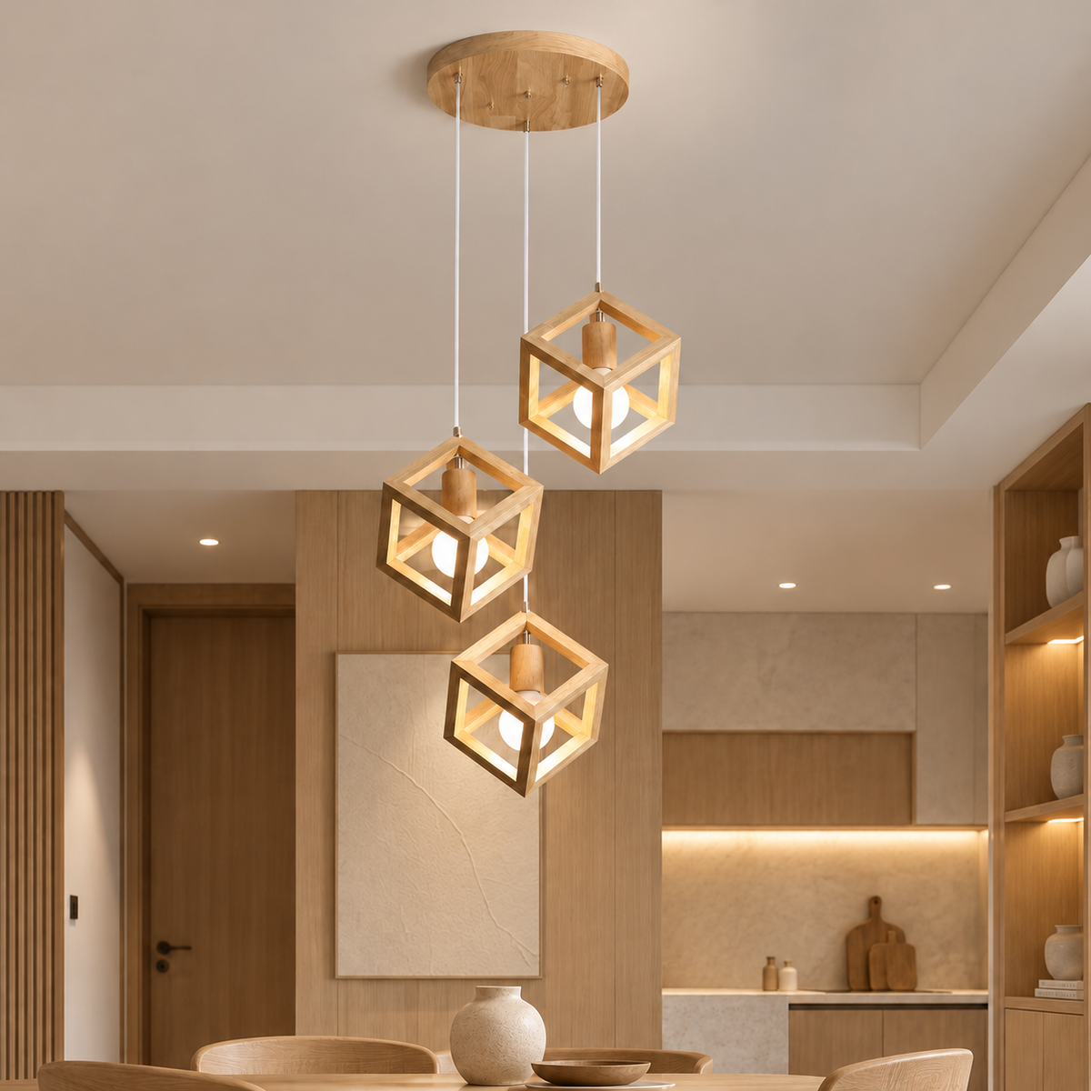 Wooden Cube Cluster Hanging Light (w/o Bulb)
