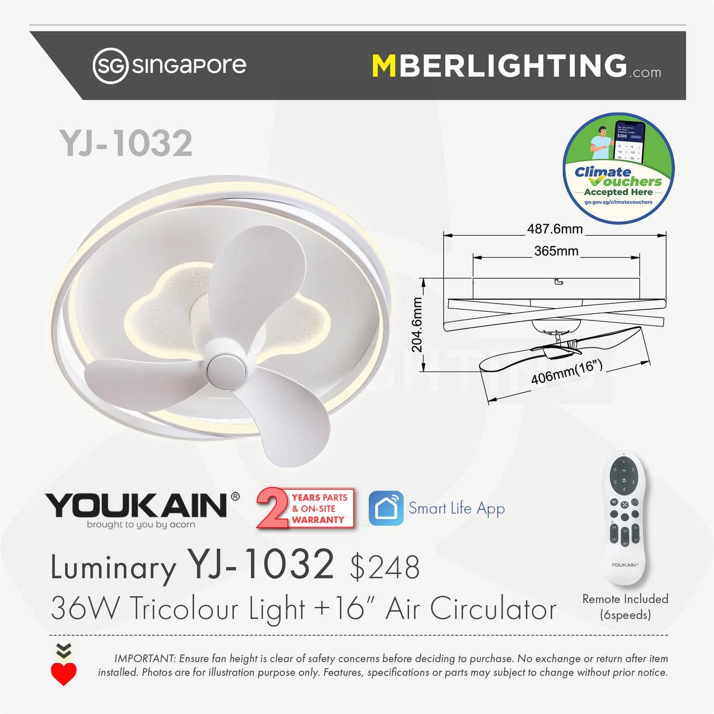 LUMINARY YJ-1032 Ceiling Light with Air Circulator