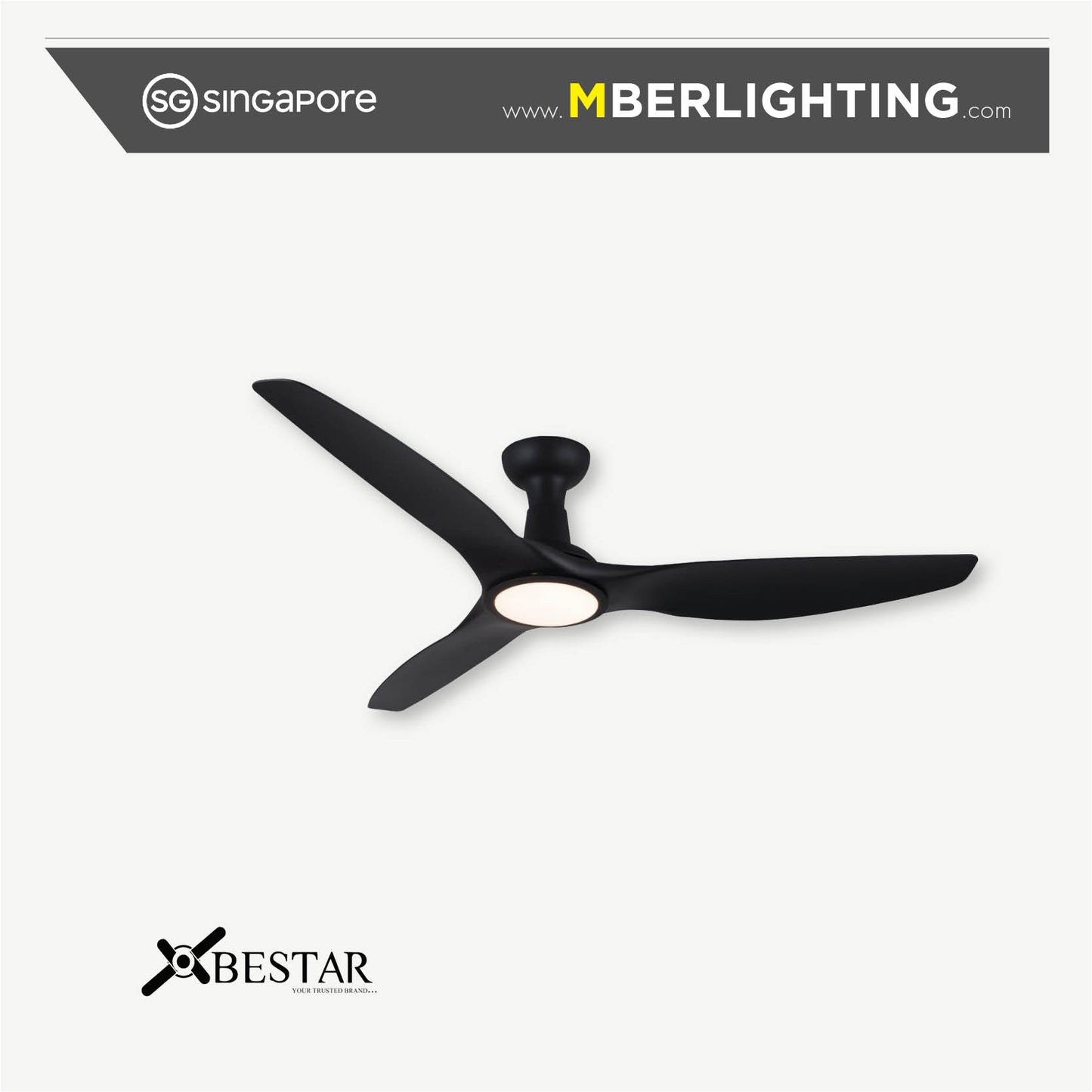 SLEEK 3-Blades Drop Rod Ceiling Fan BLACK