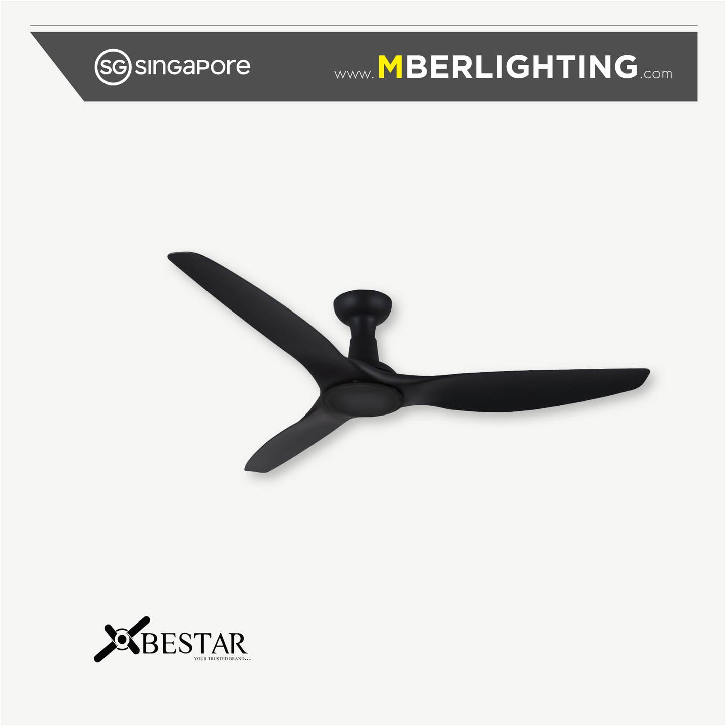 SLEEK 3-Blades Drop Rod Ceiling Fan BLACK