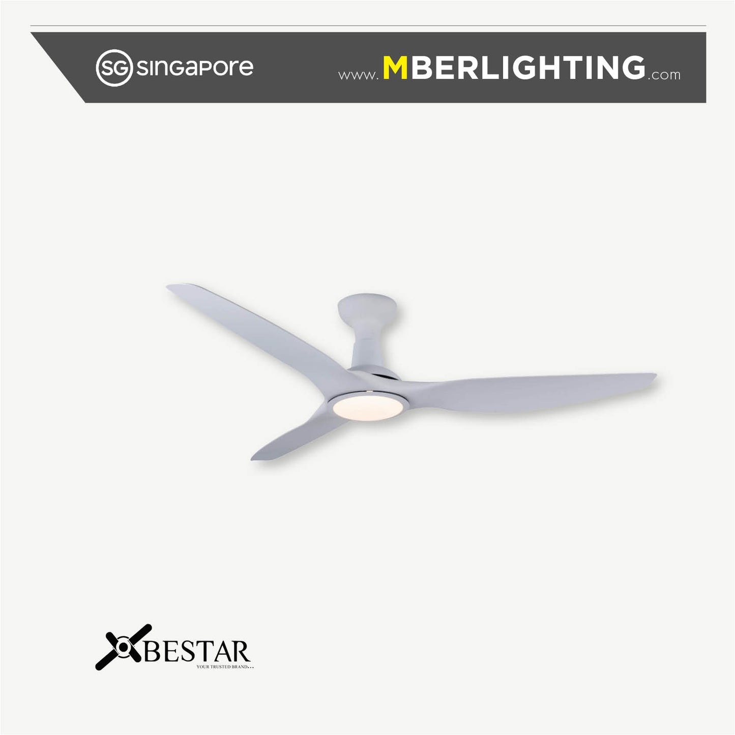 SLEEK 3-Blades Drop Rod Ceiling Fan WHITE