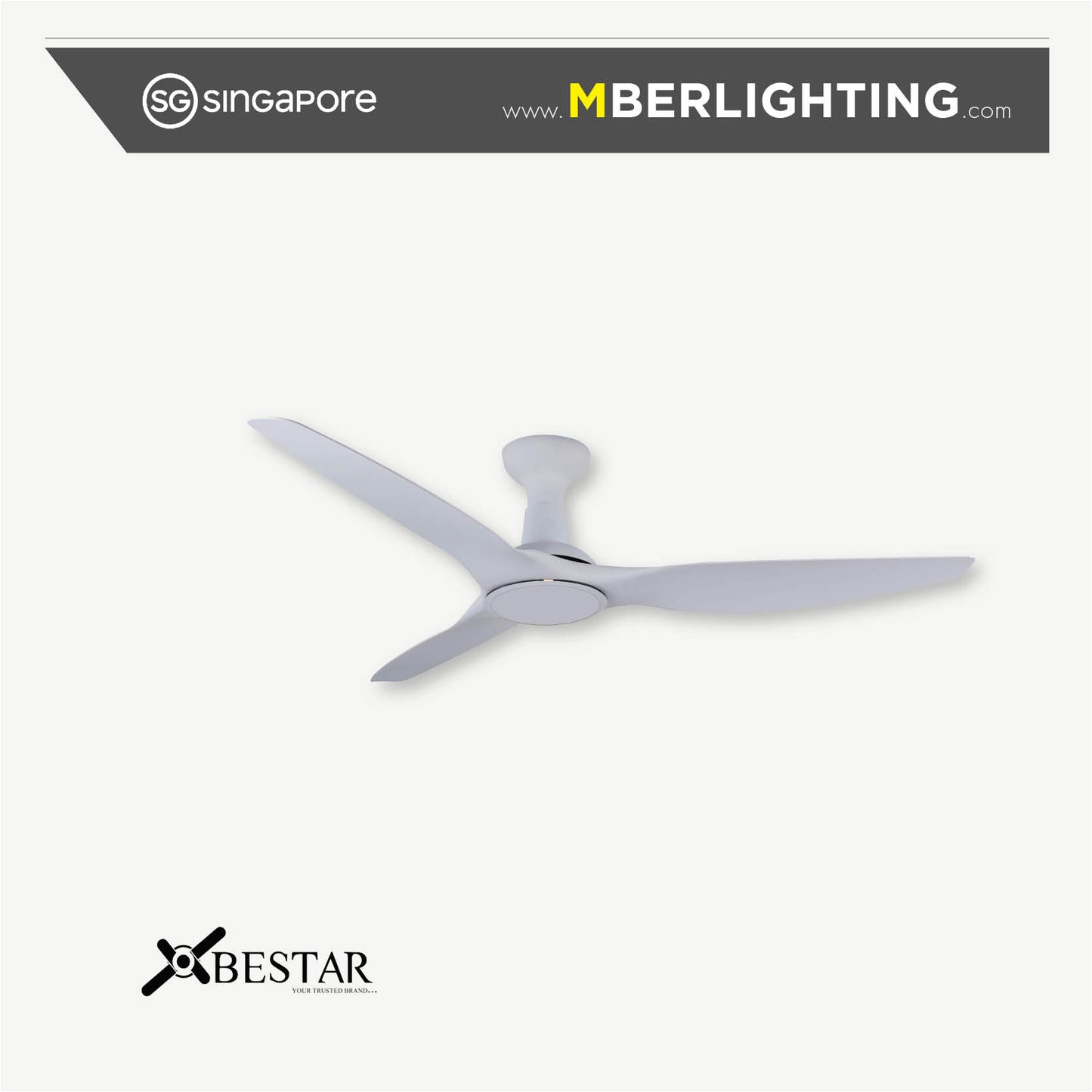 SLEEK 3-Blades Drop Rod Ceiling Fan WHITE