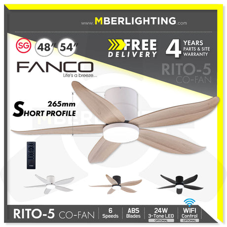 FANCO Rito-5 48" /54" Ceiling Fan with optional LED Light/ Smart Wi-Fi